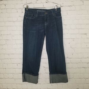 Mossimo Womens Jeans Junior 7 Crop Cuff Hem Dark Wash Stretch Capri